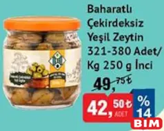 İNCİ BAHARATLI ÇEKİRDEKSİZ YEŞİL ZEYTİN 250 G